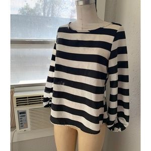 Long Sleeve Silk Black & White Graphic Striped Shirt